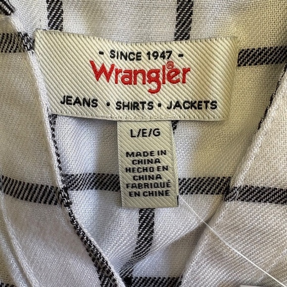 Wrangler White/Black Plaid Popover Blouse, 3/4 Sleeves, Large, NWT - Picture 6 of 15